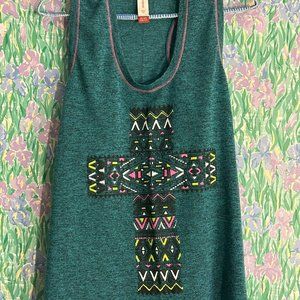 Juniors Tribal Cross Tank To Size XL